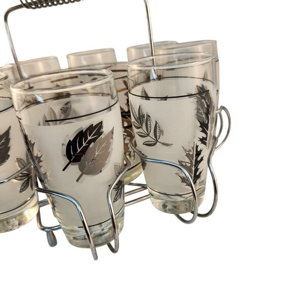 1960s Libbey Starlyte Mid Century Modern Frosted Silver Leaf Tumbler Glasses Wit - Picture 3 of 16